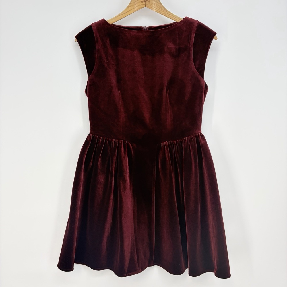 Commense Burgundy Velvet Mini Dress M Cap Sleeve Pleated Dark Fairy Whimsigoth